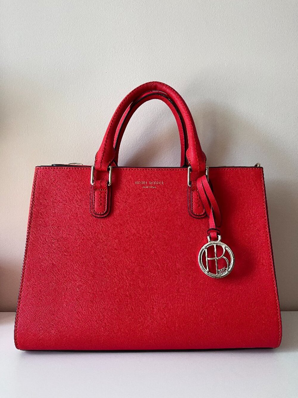 Henri Bendel West 57th Turn-lock Rrare Lipstick Red Saffiano Leather Satchel